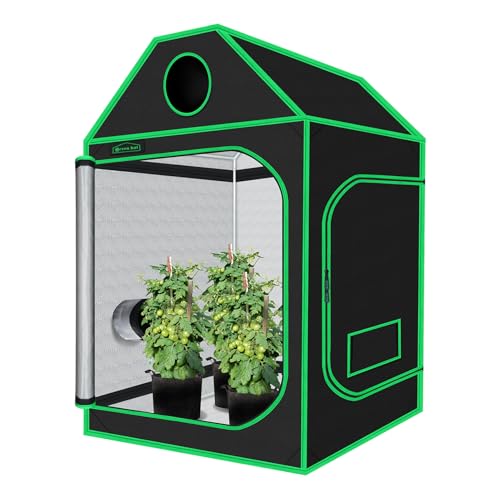 Green Hut 4x4 Grow Tent, 48'x48'x72' Roof Cube Plant Grow Tents with Observation Window and Floor Tray for Indoor Plant Growing Seedling