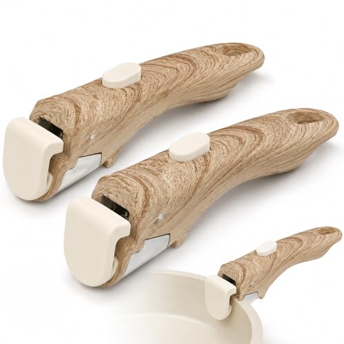 2 Piezas Manija Desmontable para Ollas y Sartenes, Manija Universal con Apariencia de Madera, Resistente al Calor, Compatible con Ollas y Sartenes de Borde Delgado miniatura 1