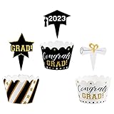 120PCS Graduation Cupcake Toppers Wrappers 2023 - Grad Party Supplies Congrats Cake Decorations