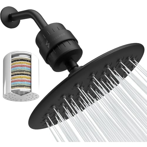 SparkPod Luxury Filtered Shower Head Set 23 Stage Shower Filter - Reduces Chlorine and Heavy Metals - High Pressure Showerhead Filter (9.5" Round, Midnight Black Matte)