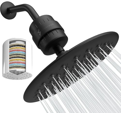SparkPod Luxury Filtered Shower Head Set 23 Stage Shower Filter - Reduces Chlorine and Heavy Metals - High Pressure Showerhead Filter (9.5" Round, Midnight Black Matte)