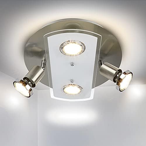 Depuley 4 Way Round Plate Led Ceiling Spotlight,Rotatable Ceiling Lights Brushed Nickel with Frosted Glass,Kitchen Spotlight for Living Room,4 x 3W GU10 Bulbs Included