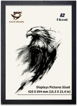 EAGLE FRAMES - A2 Frame Black Wooden Effect Wood Picture Photo Frames, 3cm Wide Premium Quality Poster Frame Comes with Shirnk Rap, Corner Rap, and a Dual Sided Protective Film for Plexiglass