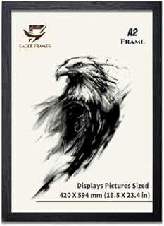 EAGLE FRAMES - A2 Frame Black Wooden Effect Wood Picture Photo Frames, 3cm Wide Premium Quality Poster Frame Comes with Shirnk Rap, Corner Rap, and a Dual Sided Protective Film for Plexiglass