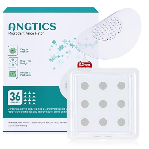 ANGTICS 36 Count Pimple Patches Microdart, Zit Patches with Microdart Technology, Salicylic Acid, Sodium Hyaluronate, Centella Extract, Acne Patch for Blemishes, Zits