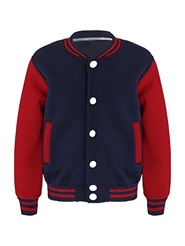 Hularka Kids Girls Boys Long Sleeve Bomber Baseball Jacket Varsity School Uniform Coat Cardigan Sweatshirt Top Outwear
