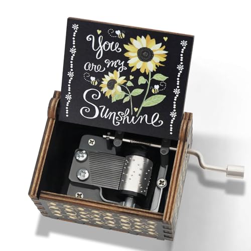 You are My Sunshine Music Box Hand Crank Vintage Wood Engraved Music Boxes Musical Gifts for Wife Mother Boyfriend Girlfriend Friend Birthday Christmas Anniversary Valentines Day Mothers Day