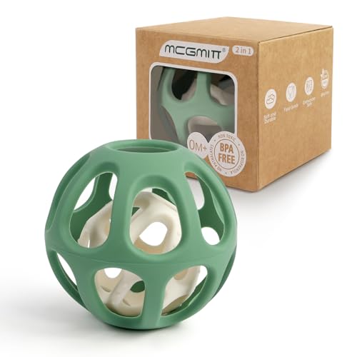 MCGMITT Mordedor para bebés,2 en 1 Juguete de silicona para la dentición Pelota de agarre para bebés Juguete sensorial A partir de 3 meses Accesorios para la dentición sin BPA Regalos para bebés,Verde