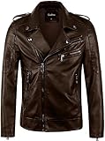 chouyatou Men's Vintage Asymmetric Zip Lightweight Faux Leather Biker Jacket (X-Large, Coffee)