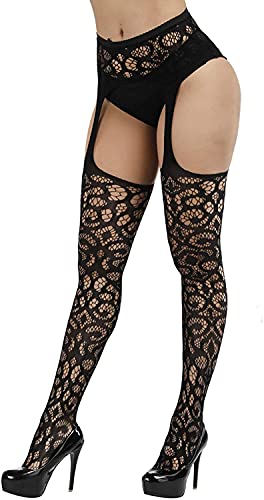 Image of Women's Floral Fishnet Stockings with Attached Garter Belt