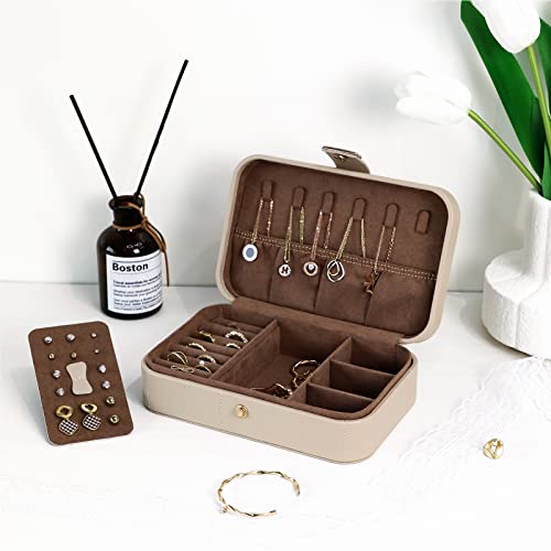 Kamier Pu Leather Jewelry Box | Travel Diamond Quilted Jewelry Case Storage For Ring Earrings Necklace | Luxury Portable Jewelry Organizer For Women Girls(Beige) #TOP5