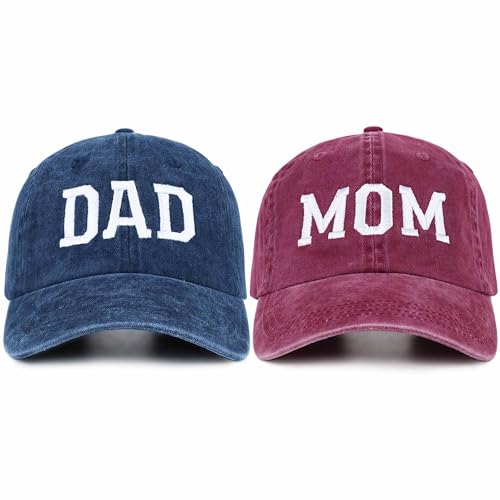 SaryHome Lot de 2 chapeaux de baseball pour maman et papa - Annonce de grossesse - Cadeau pour les nouveaux parents, 01.Red Mom & Blue Dad-1, taille unique