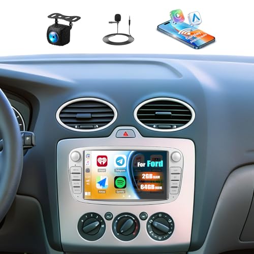 [2+64G] 5G WiFi Android 13 Autoradio pour Ford Focus II S-Max Mondeo Galaxy II C-Max Kuga avec Carplay Android Auto, Radio à écran Tactile 7