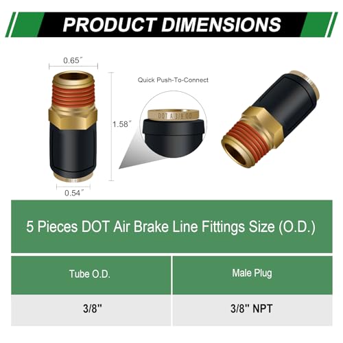 Japtend 3/8" Tube OD x 3/8" NPT DOT Air Line Fittings Straight Union 5PCS by Japtend - Image 2