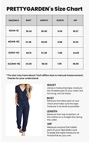 Prettygarden Women's Summer Casual Deep V Neck Short Sleeve Wrap Drawstring Waist Jumpsuit Romper (Navy,Medium) #TOP5