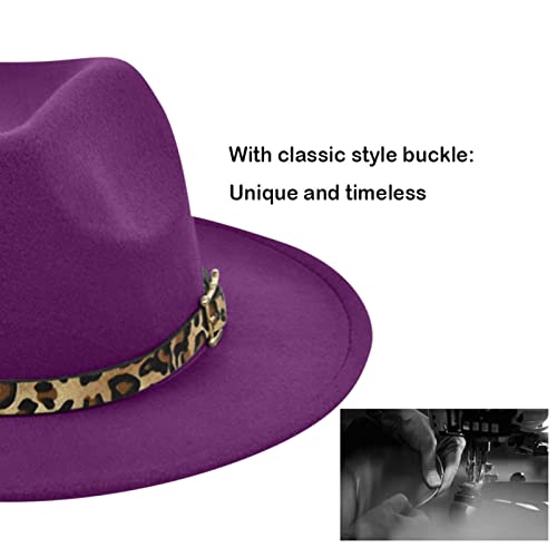Bucket Hats For Unisex Buckle Hat Panama Fedora With Leopard Belt Wide Women's Baseball Caps Purple One Size #TOP6