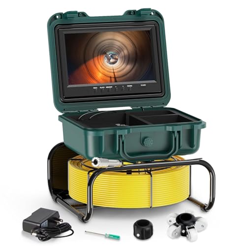 Cámara de alcantarillado de 50 pies, con pantalla DVR de 16 GB ultra HD, 1080P 23 mm, cámara de drenaje de tubo de pared JQKJCAM de 50 pies con contador de luz para inspección de conductos de