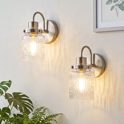 Image of 2 Pack Hammered Glass Wall Sconces Set of Two,Brushed Nickel