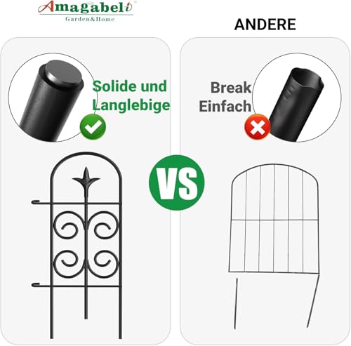 Amagabeli Dekoratives Gartenzaun 81cm(H) x 41cm(L) (8 Panels, Gesamtlänge 3.3m), Rostfrei Metallzaun ohne Graben für Außenbereich, Grenzzaun, Hundezäune für Blumenbeete, Schwarz