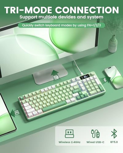 Womier DK98pro キーボード 98キー ゲーミングキーボード ワイヤレス 静音キー テンキー付き 3モード接続 BT5.0/2.4GHz/USB-C クリーミーでかわいい RGBバックライト メディアノブ OLEDスクリーン付き MAC・Windows対応
