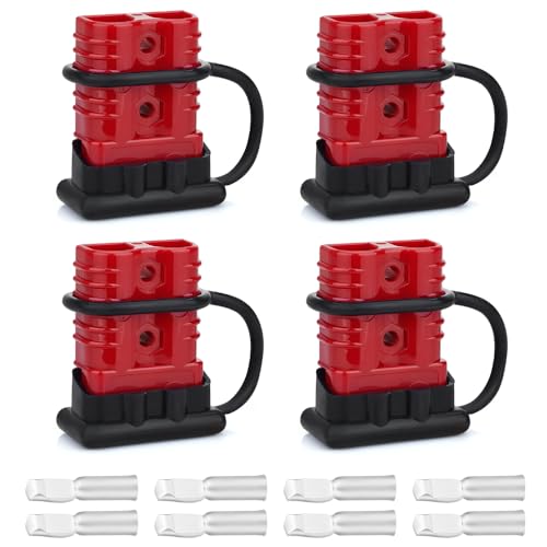 Uddick 4PCS 175A 1/0-4 Gauge Battery Cable Quick Connect/Disconnect Connector Plug Kit with 4 Dust Cover for Car Forklift Motor Winch Trailer (Red 1/0AWG)