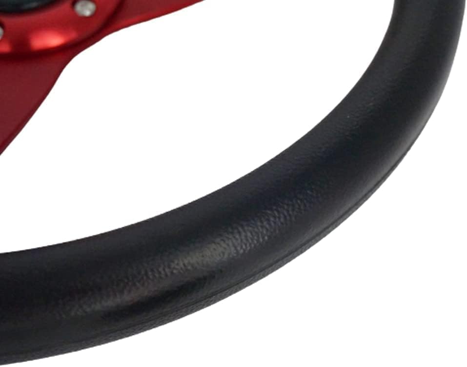 13.8” Auto Racing Steering Wheel Quick Release 6 Bolts Flat Drifting Universal Car Sport Steering Wheel Pu Leather and Aluminum Spokes with Horn Button