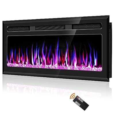 Hocookeper 50 inch Electric Fireplace, Wall Mounted and Recessed Fireplace Linear Fireplace Insert with Remote Control, Adjustable Flame Colors, Timer,750w/1500w, Black