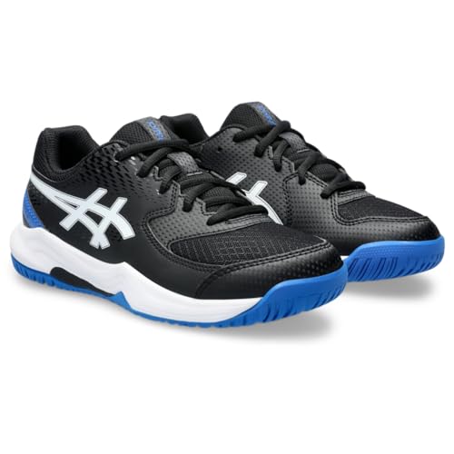 This is a picture of a product for sale called ASICS Kids Gel-Dedicate 8 Grade School Tennis Shoe,  6,  Black - Tuna Blue