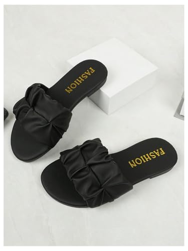 GORGLITTER Girl's Ruched Flat Dressy Sandals Trendy Open Toe Summer Slide Sandals4