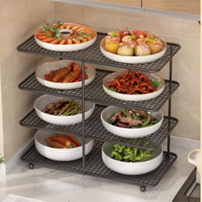 Kitchen Shelf Tray£¬Preparation Plate Organizer,Hot Pot Preparation Tray Rack,Suitable for Home Kitchen Restaurant(Gold)