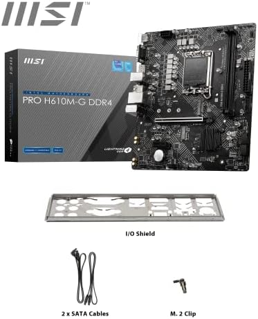 MSI PRO H610M-G DDR4 Motherboard, Micro-ATX - Supports Intel 12th Gen Core Processors, LGA 1700 - 2 x DIMMs (3200MHz), 1x PCIe 4.0 x16 slot, 1 x M.2 Gen3, USB 3.2 Gen1, 1G LAN, HDMI 2.1 & DP 1.4 & VGA