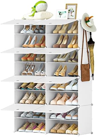 Shoe Storage, 8-Tier Shoe Rack Organizer for Closet, 32 Pair Shoe Shelf Shoe Cabinet Shoe Organizer for Entryway Bedroom and Hallway（White）