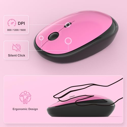 Image of Wireless Keyboard Mouse Combo - Lovely Blackpink-Gradient Rainbow Full-Sized Typewriter Colorful Keyboards, Round Keycap Plug Play Retro Cute Keyboards for Windows, Laptop, PC, Desktop, Computer