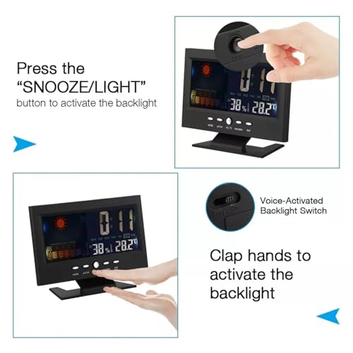 ikaufen Weather Station Wireless Indoor Thermometer Temperature Desk Digital Alarm Clock Weather Thermometer LED Temperature Humidity Monitor by ikaufen - Used condition - Image 5