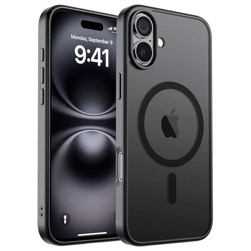 zapica Magnetic for iPhone 16 Case, [Compatible with MagSafe] [Military Grade Drop Protection] Translucent Matte Shockproof Anti-Scratch Phone Cover, Black