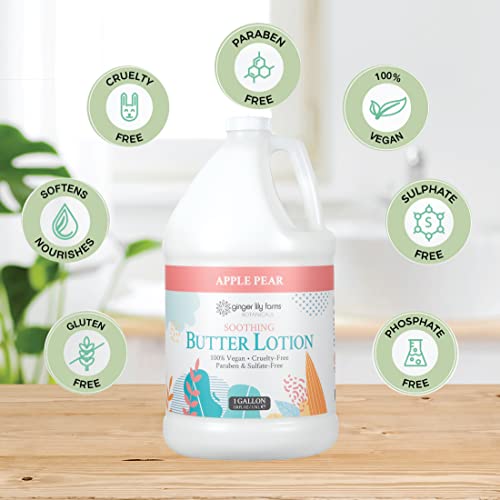 Ginger Lily Farms Botanicals Soothing Butter Lotion For Dry Skin, 100% Vegan & Cruelty-Free, Apple Pear Scent, 1 Gallon Refill (128 Fl Oz) #TOP3