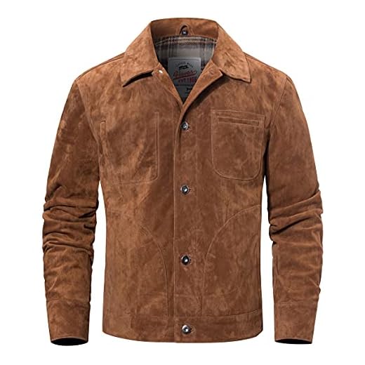 FLAVOR Men's Suede Leather Jacket Trucker Coat (XX-Large, Brown)