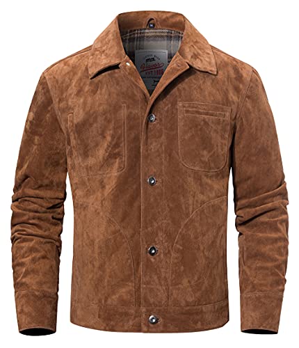 FLAVOR Men's Suede Leather Jacket Trucker Coat