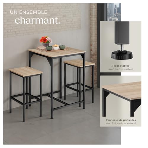 Ensemble bar Inverness 3 pcs industriel chêne TecTake