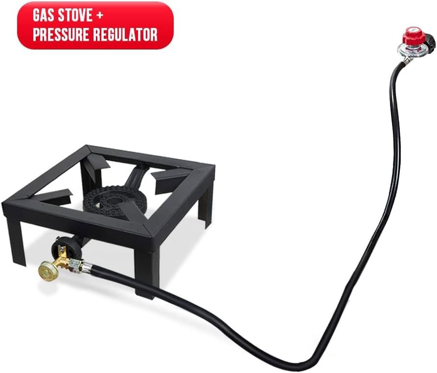 Miniatura 3 de Estufa de gas portátil de un solo quemador para exteriores, cocina de propano con manguera reguladora ajustable de 0 a 20 psi para campamento,