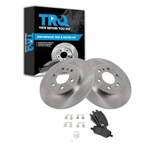 Image of TRQ Rear Brake Pad and Rotor Set Semi Metallic Rotors Compatible with 2006-2007 Buick Terraza Saturn Relay 2006-2008 Chevrolet Uplander