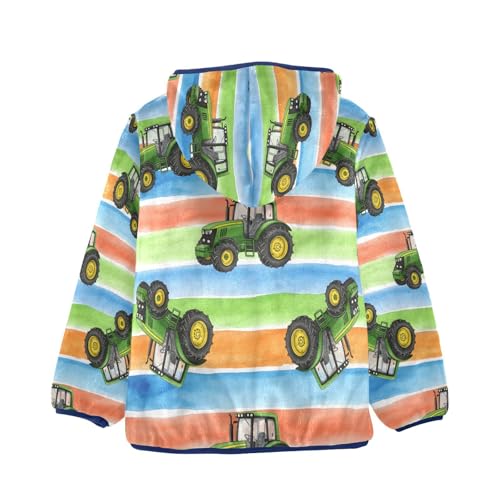 Truck Pattern on Colorful Stripes Toddler Fleece Jacket Girl Boys Hooded Fleece Jacket Coat Warm Outwear Zip-up 3-10T2