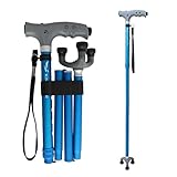 KingGear Travel Adjustable Folding Canes and Walking Sticks for Men and Women - Led Light and Easy Grip Handle for Arthritis Seniors Disabled and Elderly - Best Mobility Aids Cane (Blue)