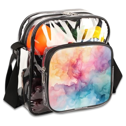 Clear Crossbody Bag Stadium Approved Gradient Color Transparent Bag for Festivals, Sports Events, Concerts,Beach Bag for Women Men Art Clear Purse with Front Pocket Messenger Bag with Adjustable Strap