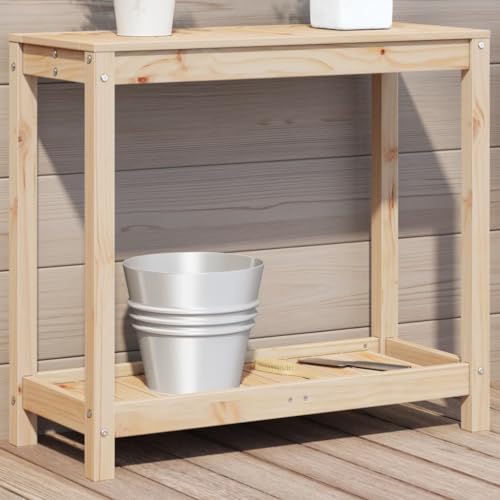 Iiaky Potting Table with Shelf 82.5x35x75 cm Solid Wood Pine,Wooden Garden Potting Table with Drawer Flower Plant Work Bench Workstation Tool Storage Shelves Outdoor