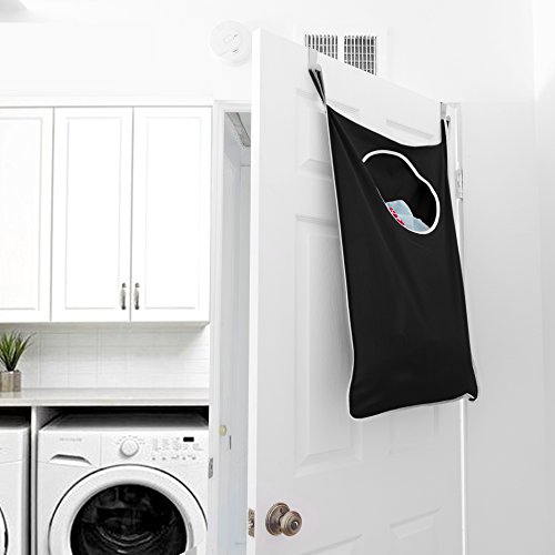 Jusbasics Over The Door Hanging Laundry Hamper With Stainless-Steel Hooks – Large Size – Black #TOP2