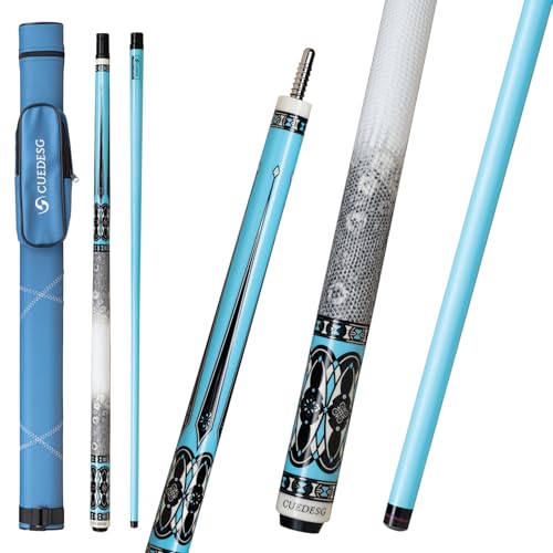 CUEDESG Carbon Fiber Pool Cue,Pool Cue Pink/Blue/Green/Orange with Case,Pool Sticks for Adults,Snooker Cue 10.5mm,Pro Taper 11.8mm/12.5mm Carbon Fiber Pool Cue Shaft(Blue,12.5mm)