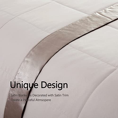 Comflive Down Alternative Blanket - Queen Size Blanket With Satin Trim - Bed Blanket For All Seasons - Winter Summer Comfort Soft 90"X90" (Taupe, Full/Queen) #TOP2