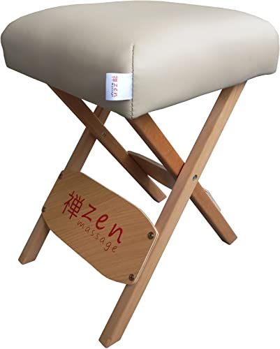 Zen – Taburete Plegable portatil de Madera con cojín de Asiento Mullido - Taburetes Plegables de Masaje 48 x 33 x 33 cm - Banqueta Plegable para camillas de Masaje - Accesorios de Masaje Crema
