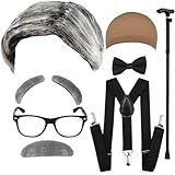 qnprt Old Man Costume Wig for Kids 100 Days of School Costume for Boys and Adults Men Halloween,Grey